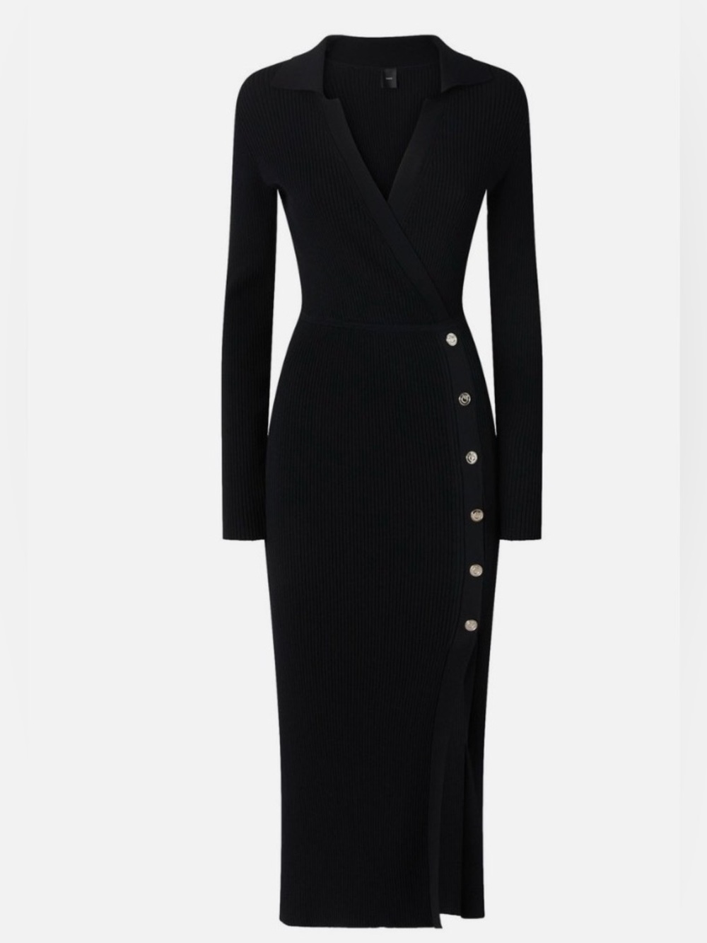 Pinko Brown Ribbed Midi Dress with Side Buttons - Picture 3 of 16